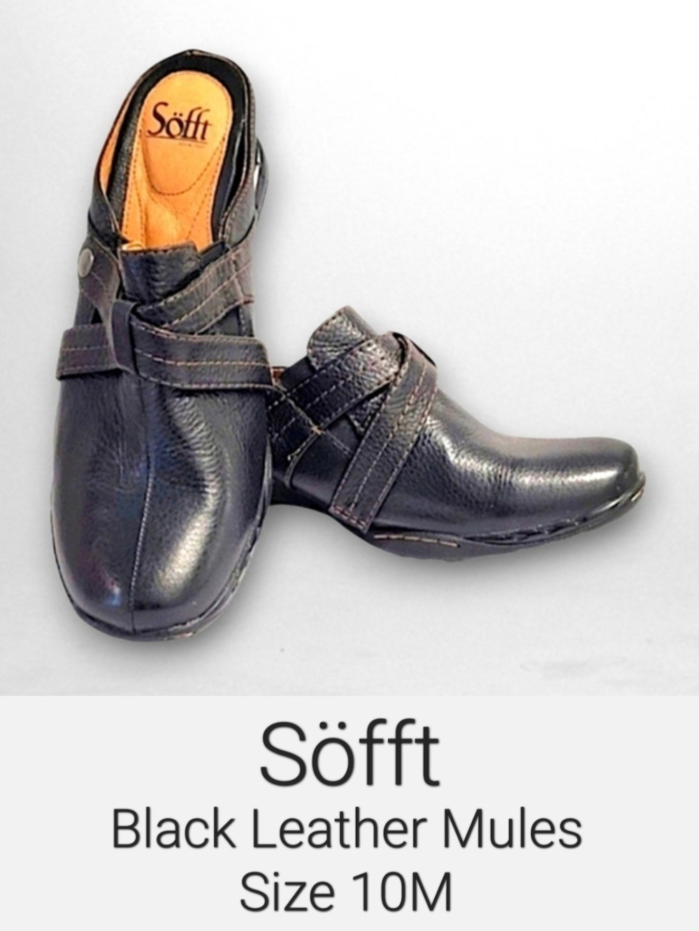 Söfft Black Leather Slip-On Mules